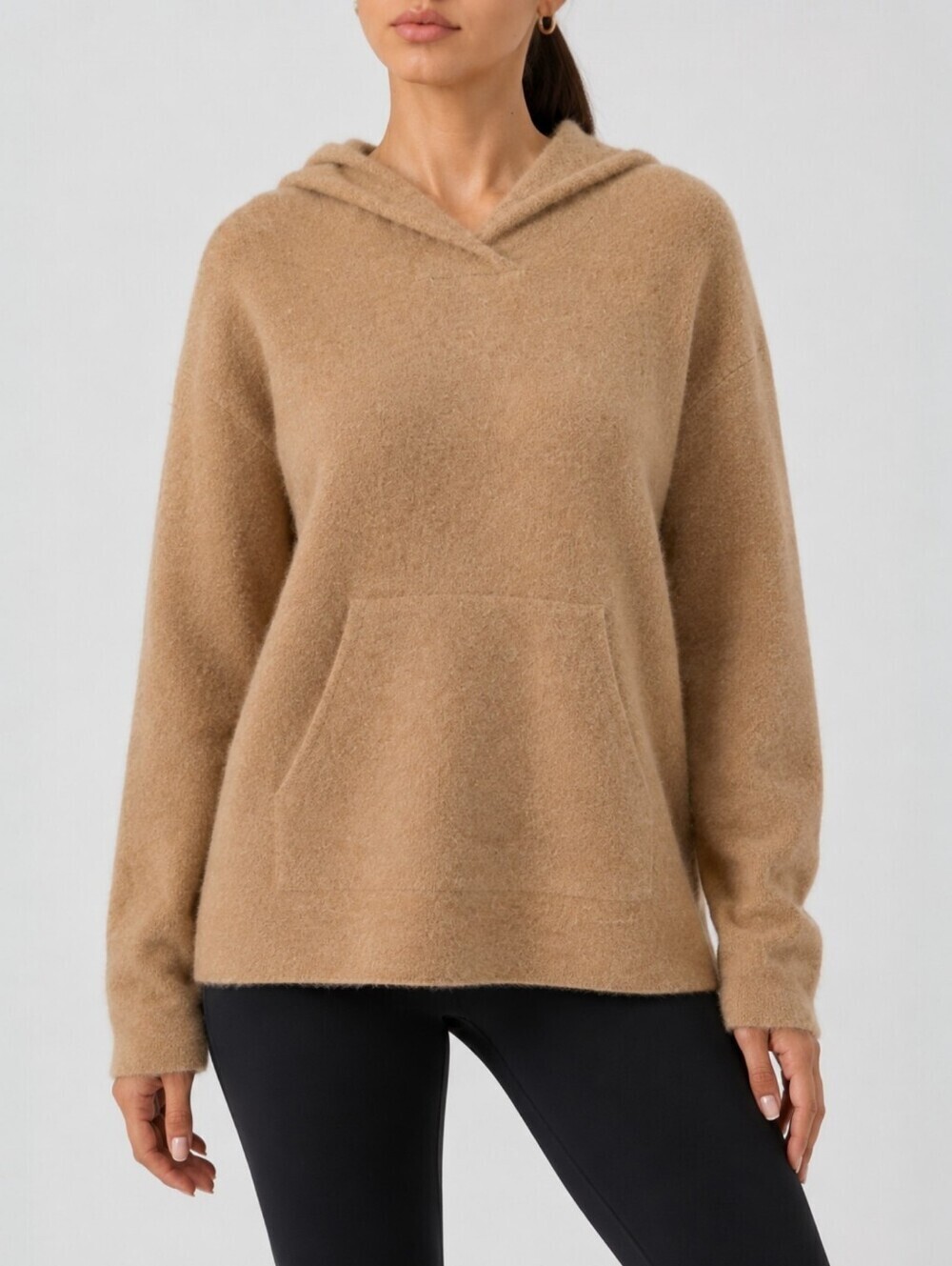 Vince Fuzzy Wool Alpaca Blend Hooded Sweater Camel Relaxed Fit S